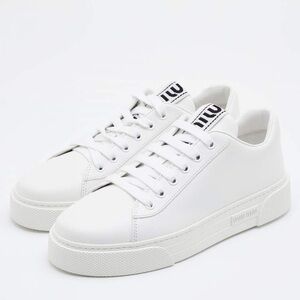 Miu Miu White Leather Lace Up Sneakers Size